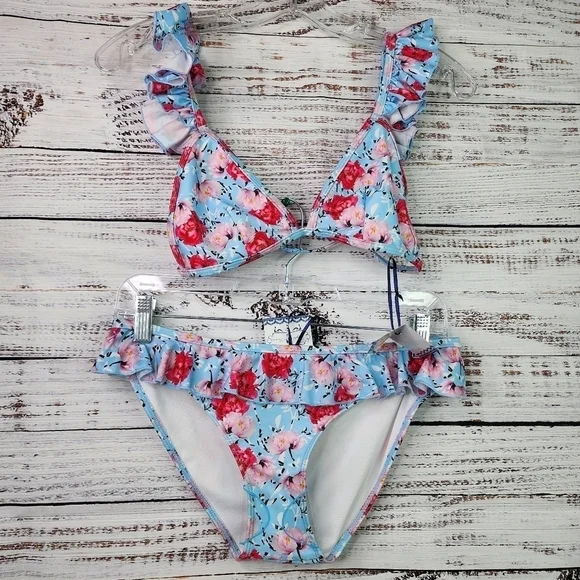 ASOS PLAYFUL PROMISES BEACH SIZE UK 10 6 USA BLUE FLORAL 2PC BIKINI SWIMSUIT - Picture 7 of 17